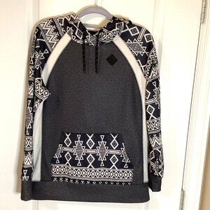 Burton Women's Hoodie Pullover Size S Kangaroo Pocket Black White Aztec Print